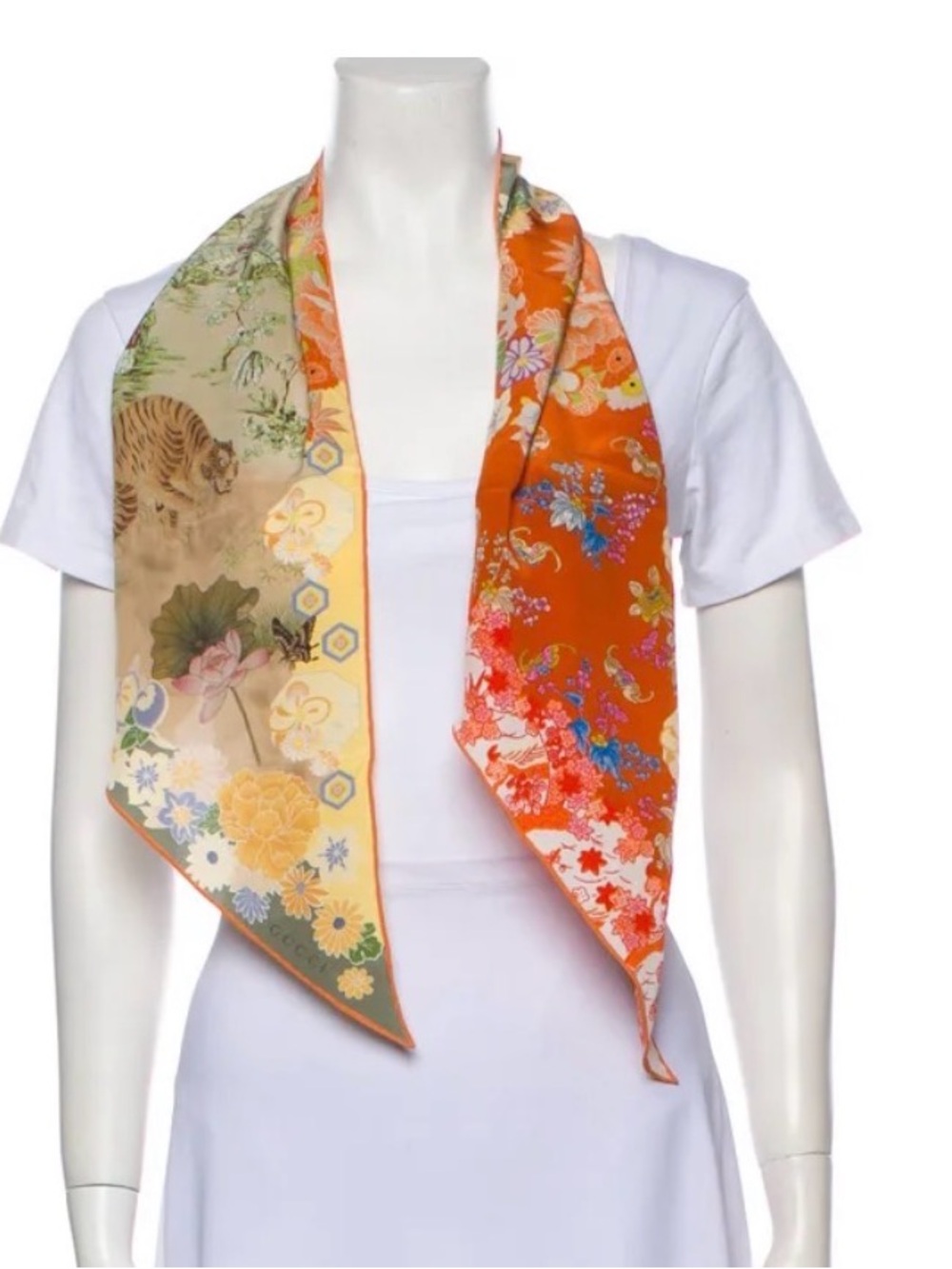 Gucci Print Orange Silk Scarf